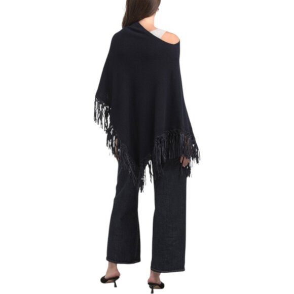TESMA Cashmere Blend Poncho With Suede Fringes - Picture 3 of 4